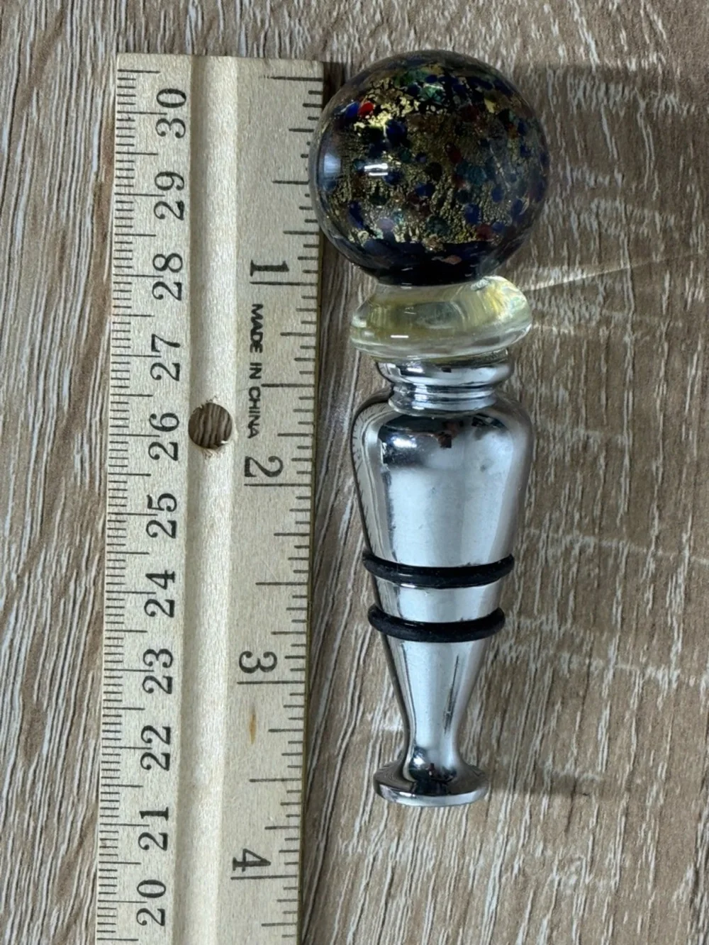 Vintage Art Glass Multicolor Ball Shaped Bottle Stopper